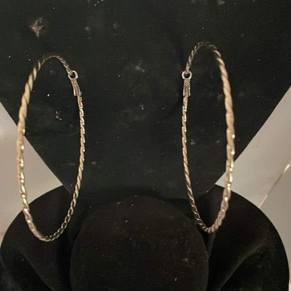 4” gold tone diamond etched open hoop earrings with latch back closures - Picture 3 of 14